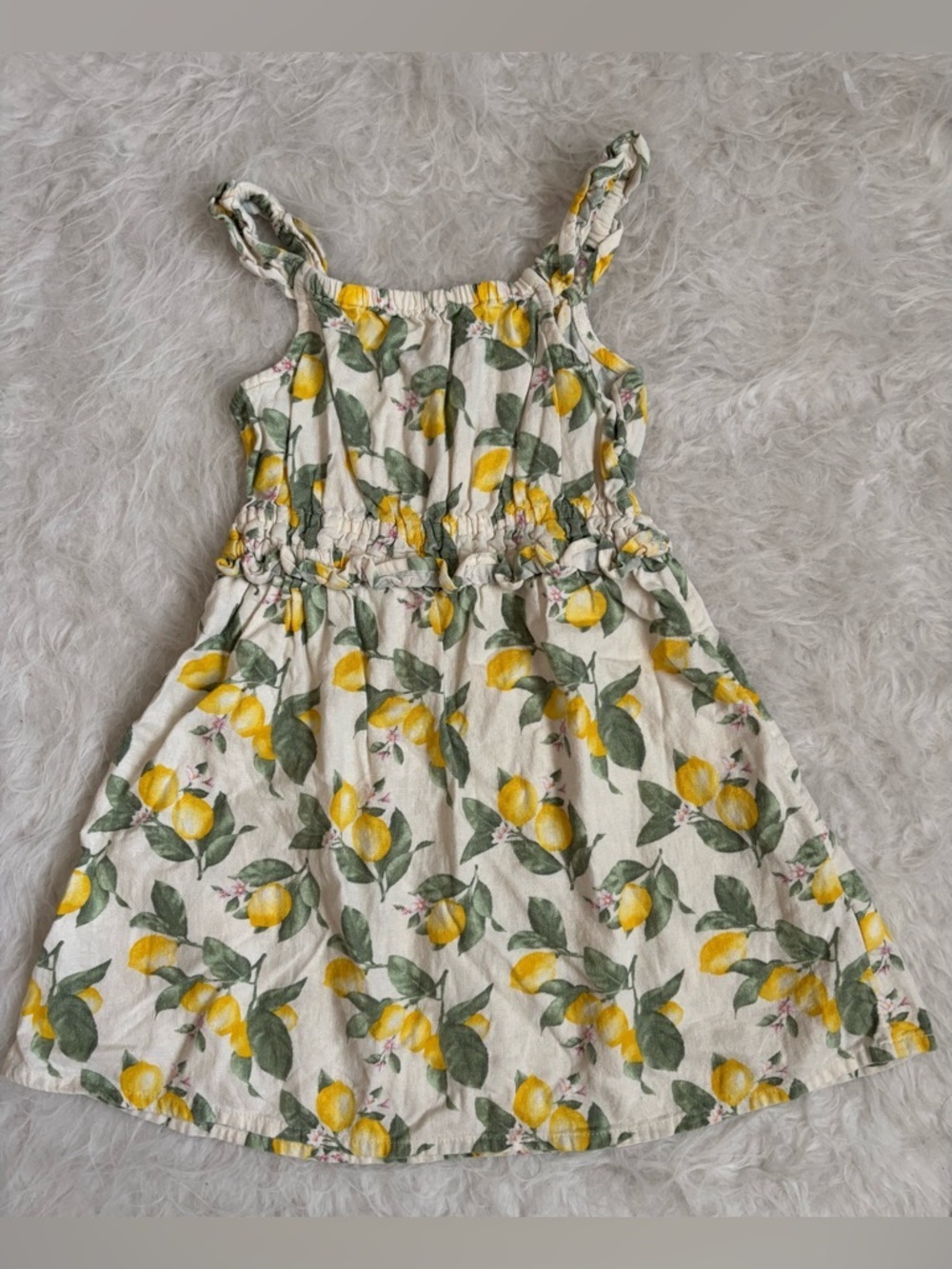 Old Navy Cream Linen Blend Sundress with Yellow Lemon Print